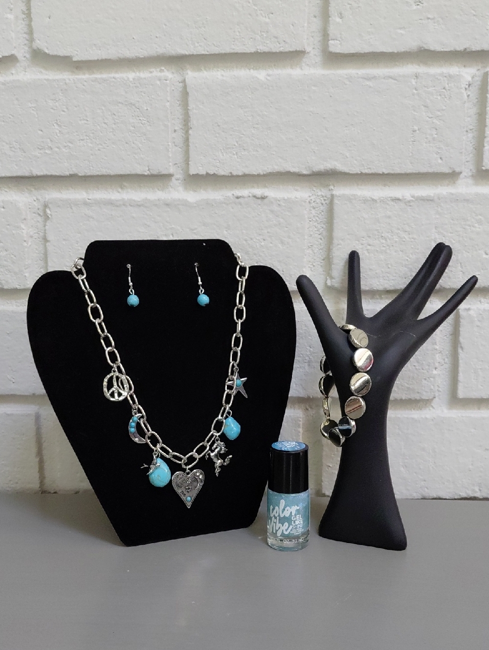 BUYERS GIVAWAY! 🎁 Charm Necklace, Earrings & Bracelet Set,  & Blue Polish.